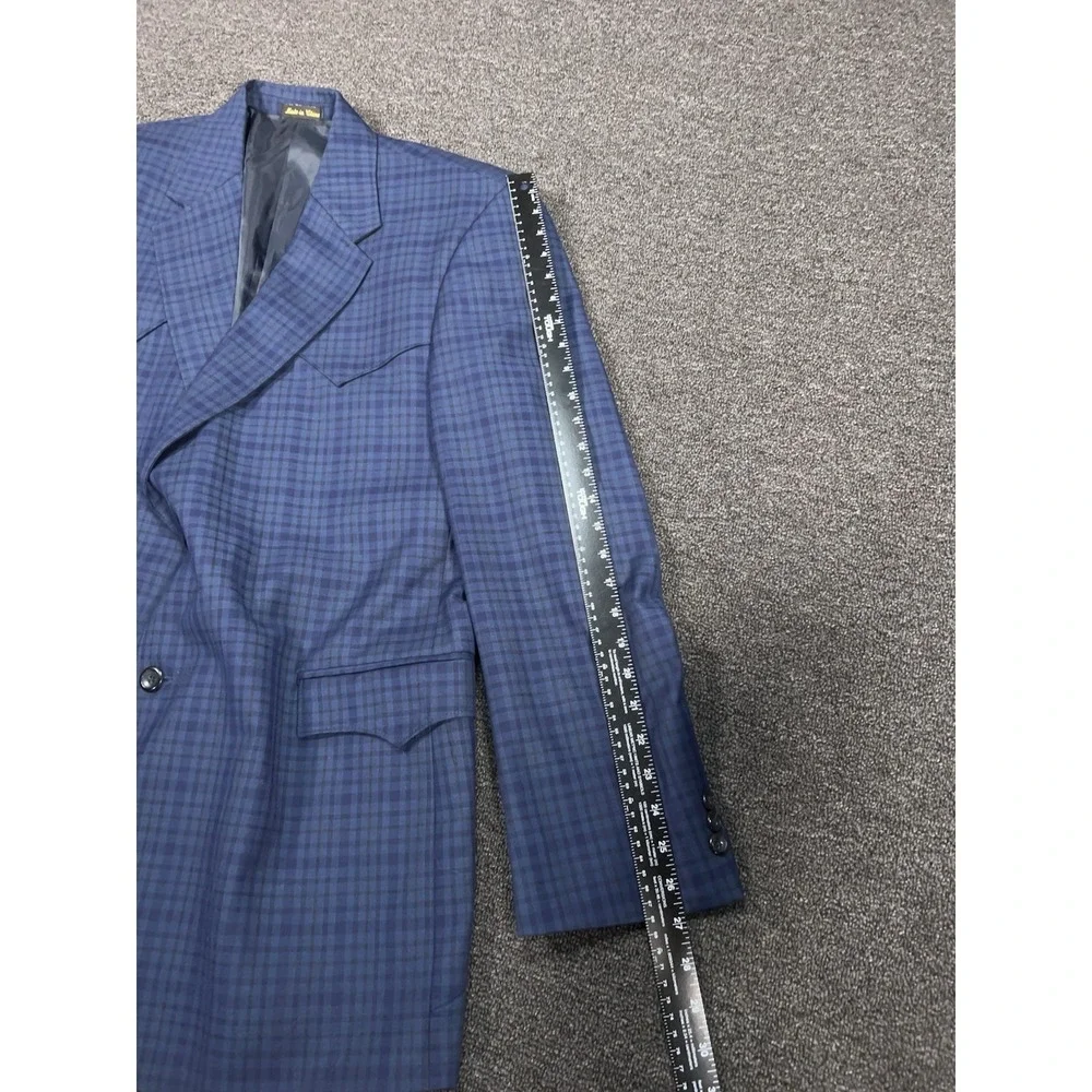 Circle S Western Blazer Jacket Men 48L Blue Gingham Check‎ Yokes Cowboy Ranch